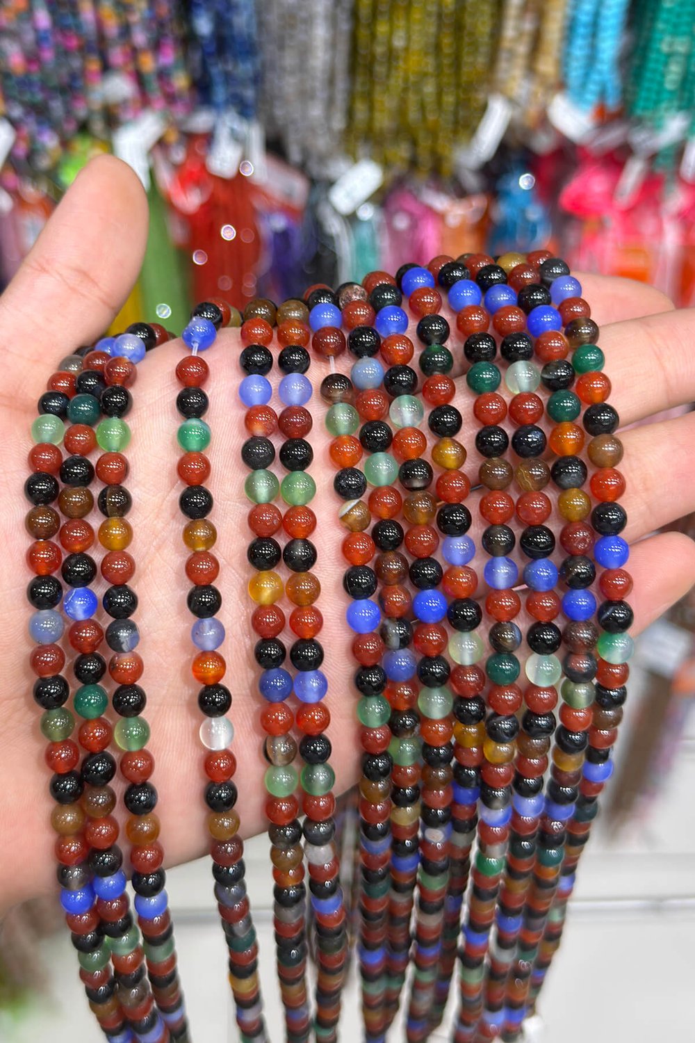Madagaskar Akik Taşı Küre Kesim Parlak Karışık 6mm Doğal Taş Dizi [AA]