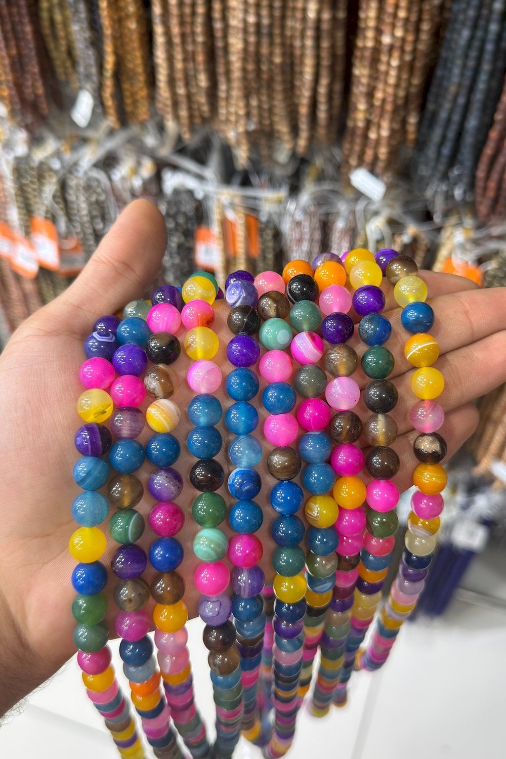 Madagaskar Akik Taşı Küre Kesim Parlak Karışık 10mm Doğal Taş Dizi