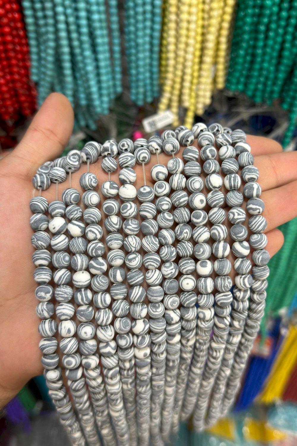 Malakit Taşı Küre Kesim Mat Siyah 8mm Doğal Taş Dizi [B+]