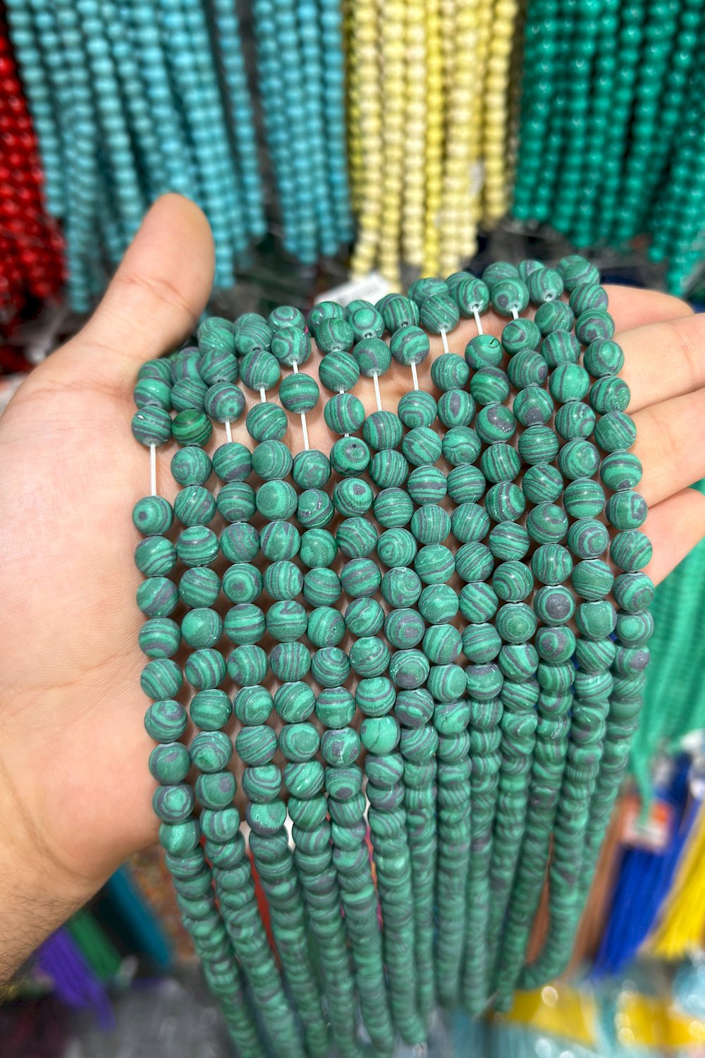 Malakit Taşı Küre Kesim Mat Yeşil 8mm Doğal Taş Dizi [B+]