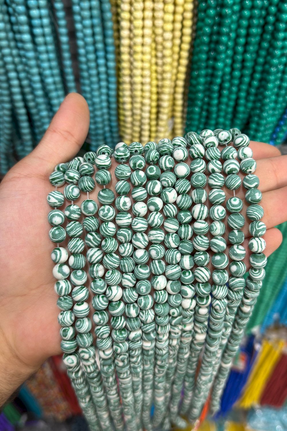 Malakit Taşı Küre Kesim Parlak Yeşil 8mm Doğal Taş Dizi [B+]