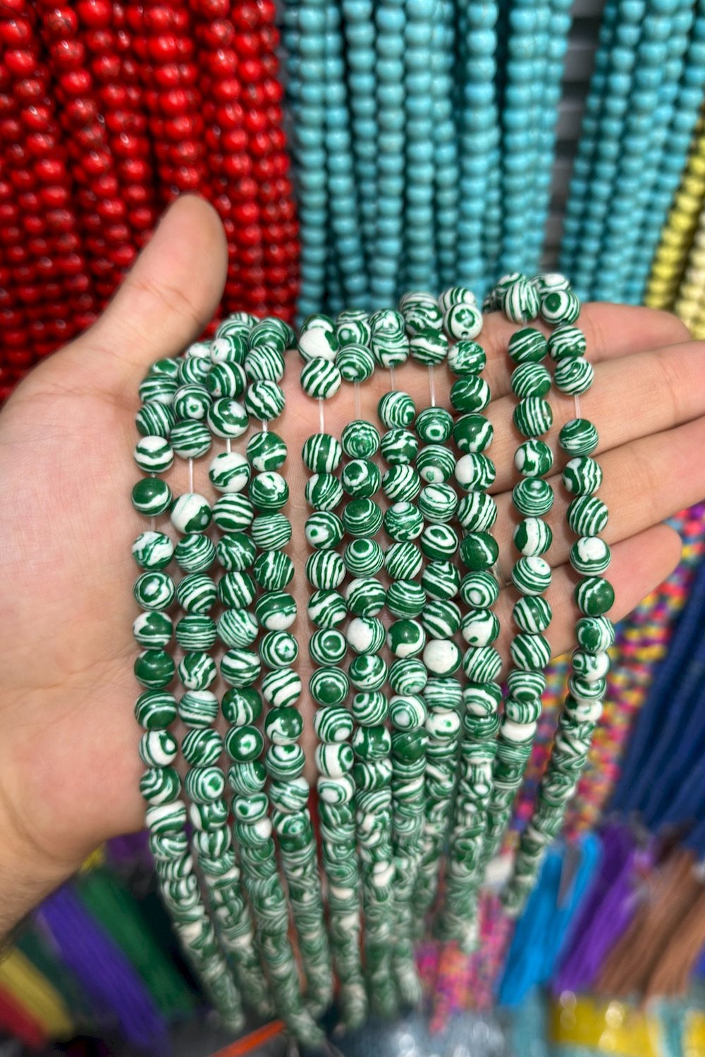 Malakit Taşı Küre Kesim Parlak Yeşil 8mm Doğal Taş Dizi [B+]