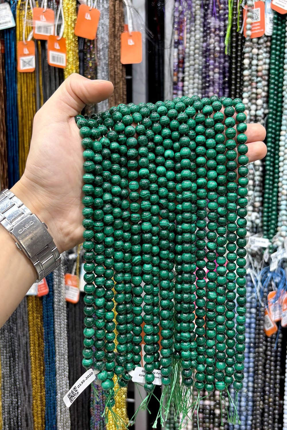 Malakit Taşı Küre Kesim Parlak 8mm Doğal Taş Dizi [AA]