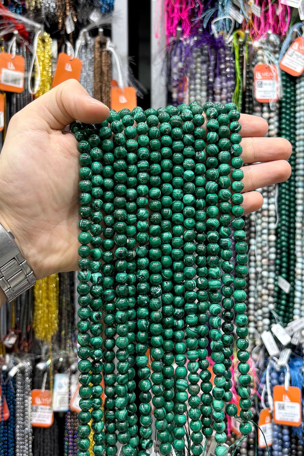 Malakit Taşı Küre Kesim Parlak 8mm Doğal Taş Dizi [AB+]