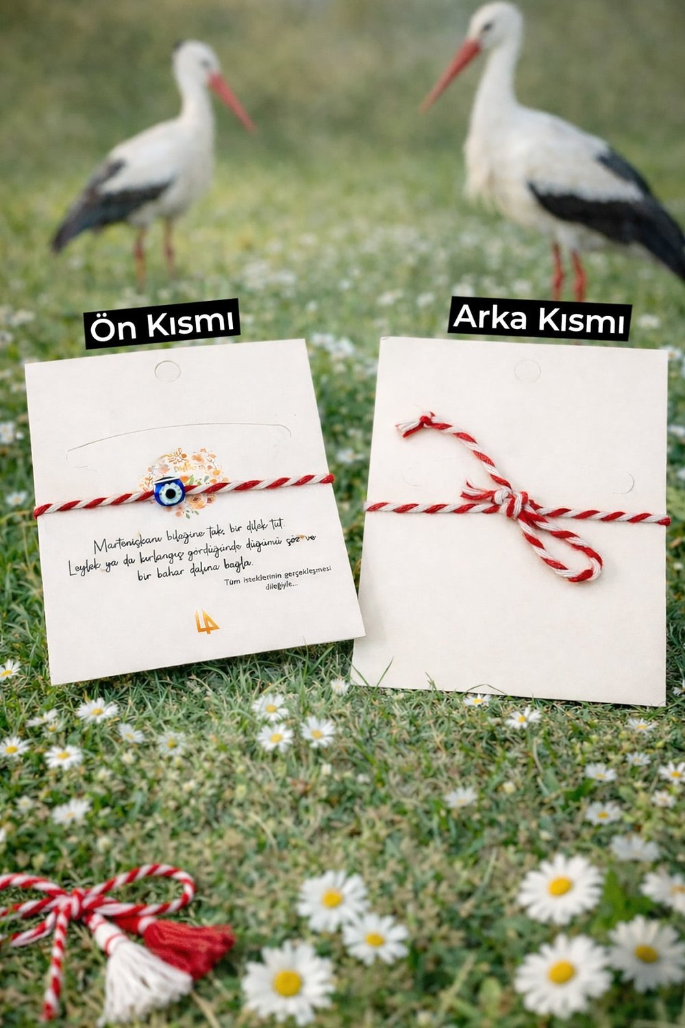 Marteniçka Nazar Boncuğu Temalı Kırmızı Beyaz İp Bileklik - Geleneksel Baba Marta Bahar Bilekliği