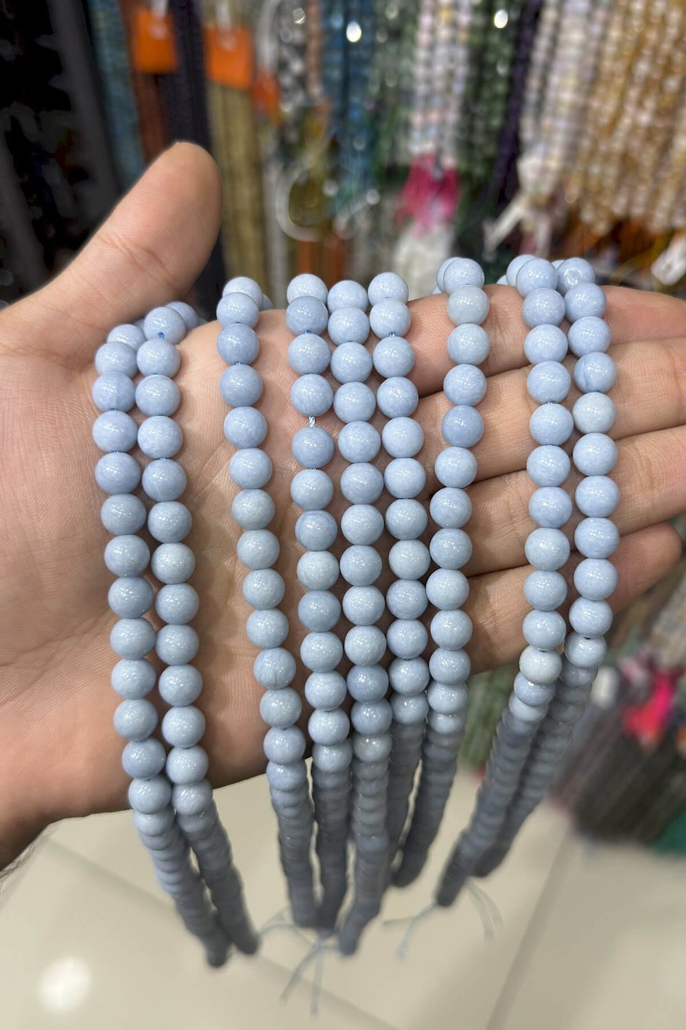 Melek Taşı Küre Kesim Parlak Buz Mavisi 8mm Doğal Taş Dizi [AA]