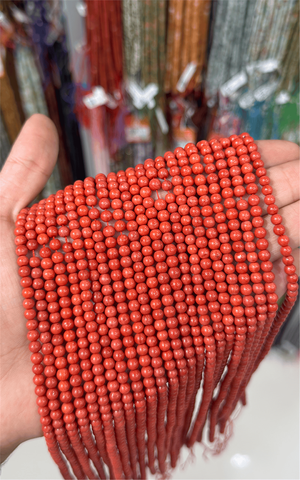 Coral Stone Light Red Shiny Round-Cut 4mm Bead Strand