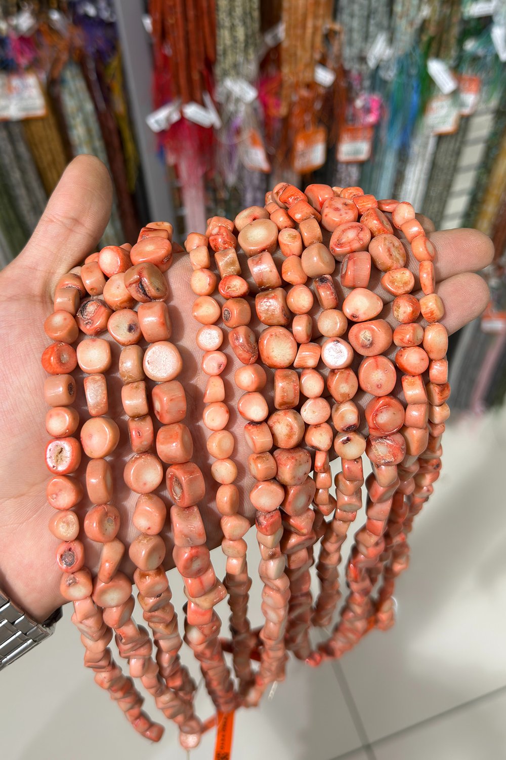 Mercan Taşı - Yassı Amorf Kesim Parlak Açık Pembe 11x12mm Doğal Taş Dizi