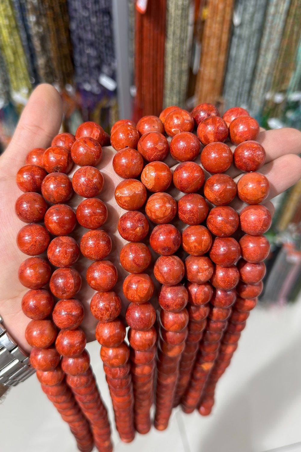 Mercan Doğal Taş Bambu Mercan Küre Kesim 15mm Dizi