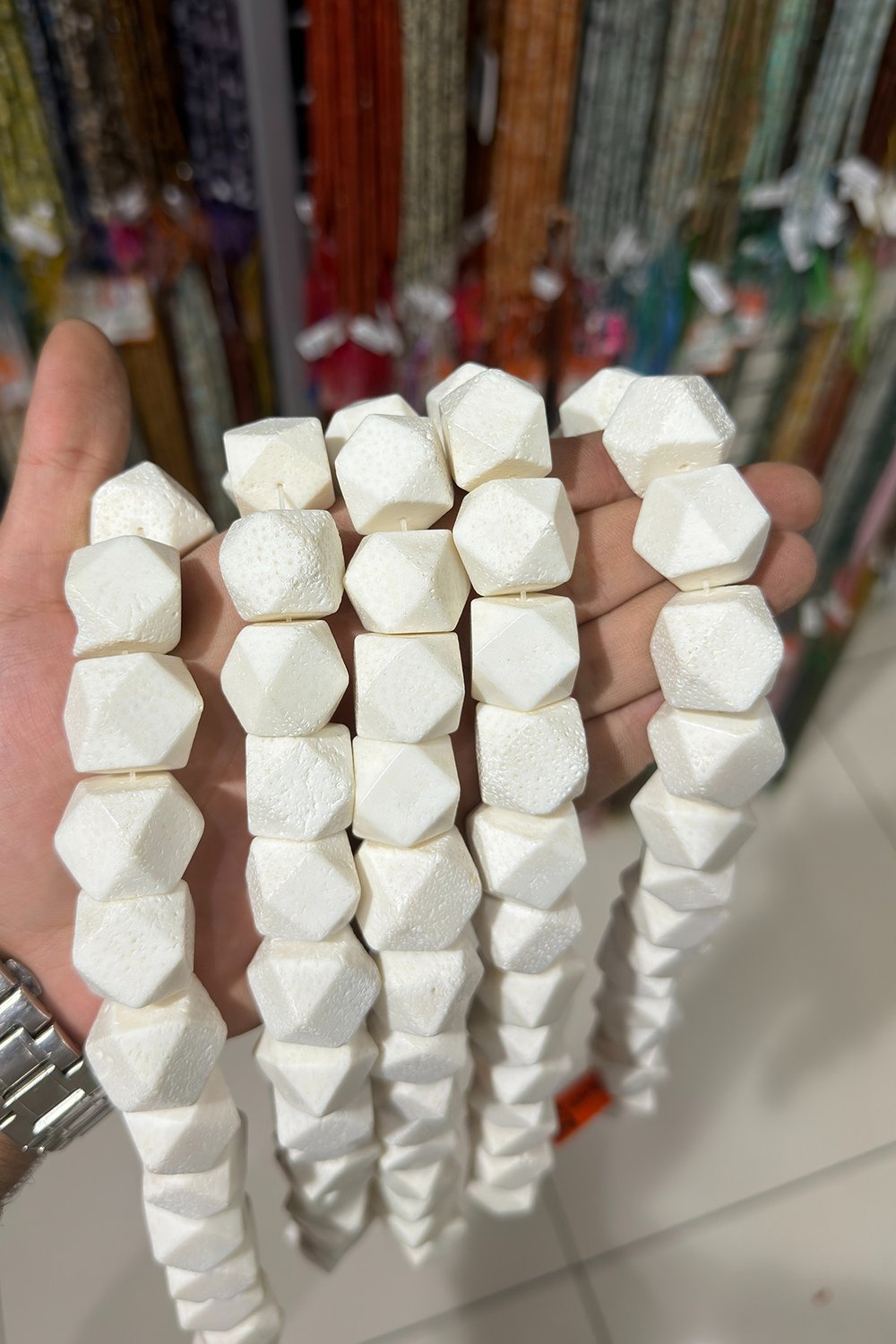 Coral Stone White Textured Square Special-Cut 20x20mm Bead Strand