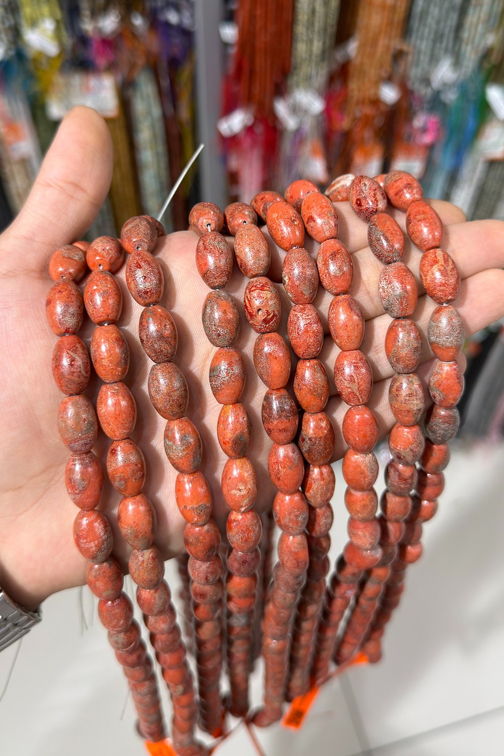 Çim Mercan Doğal Taş Arpa Kesim 10x16mm Dizi