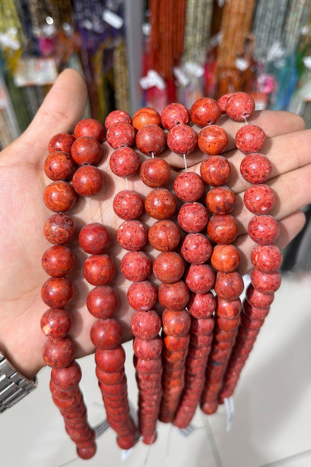 Mercan Doğal Taş Çim Mercan Parlak Küre Kesim 14mm Dizi