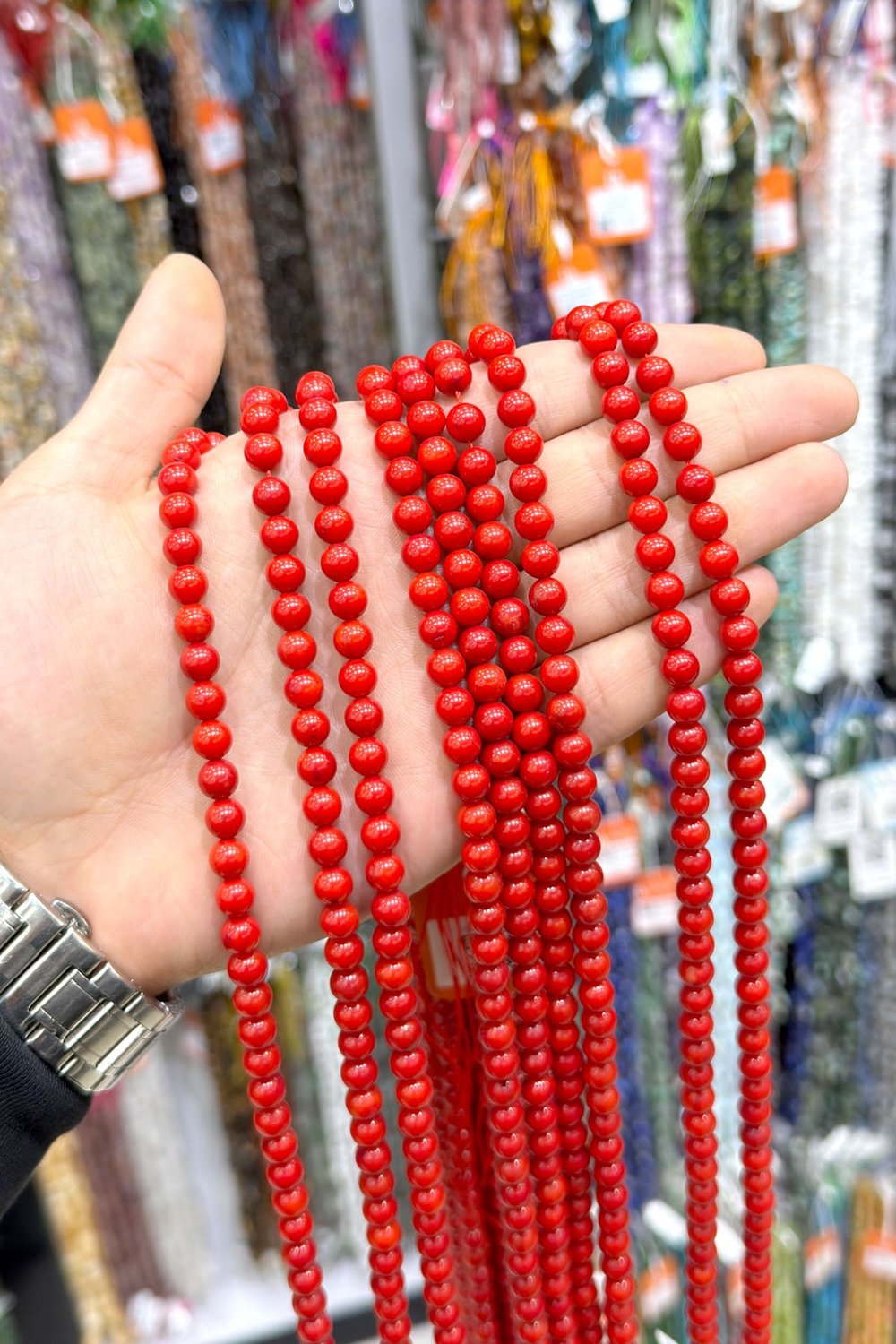 Mercan Taşı Küre Kesim Kırmızı 8mm Doğal Taş Dizi