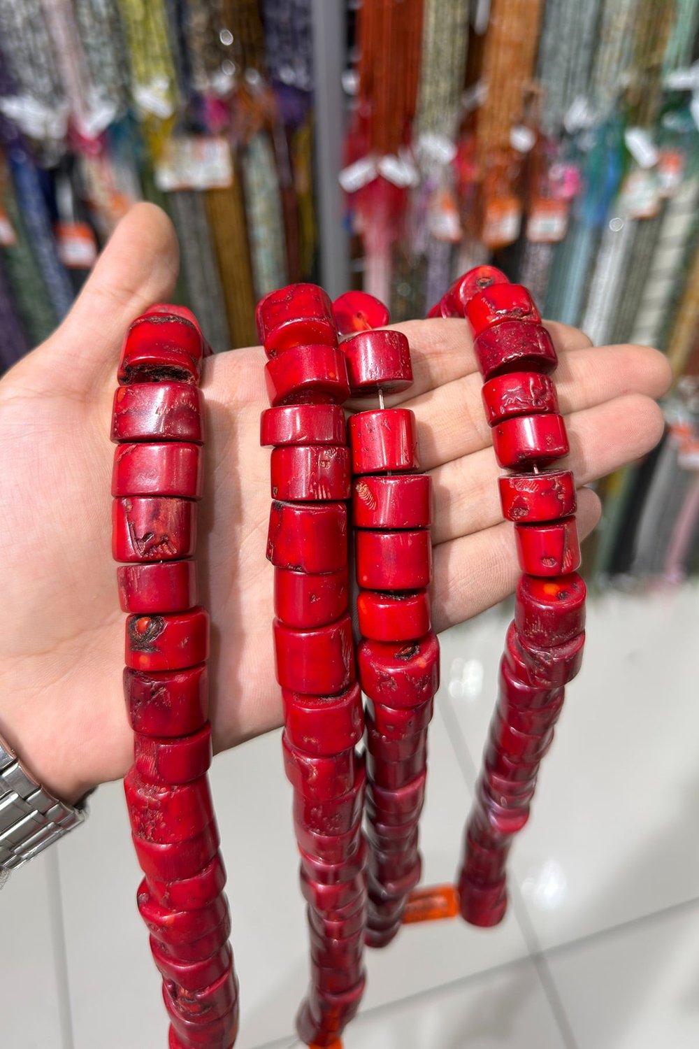 Mercan Doğal Taş Kırmızı Parlak Silindir Kesim 10x16mm Dizi