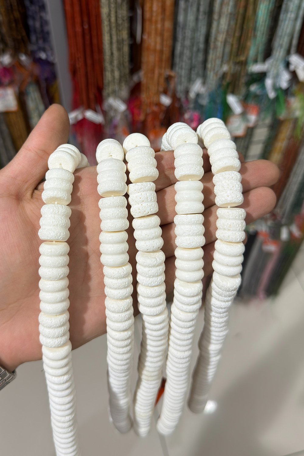 Mercan Doğal Taş Mat Beyaz Üçlü Rondela 16x19mm Dizi