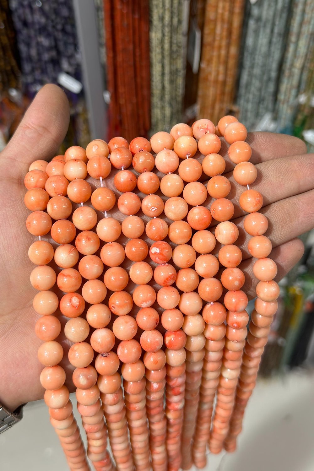 Mercan Doğal Taş Parlak Açık Turuncu Küre 10mm Dizi
