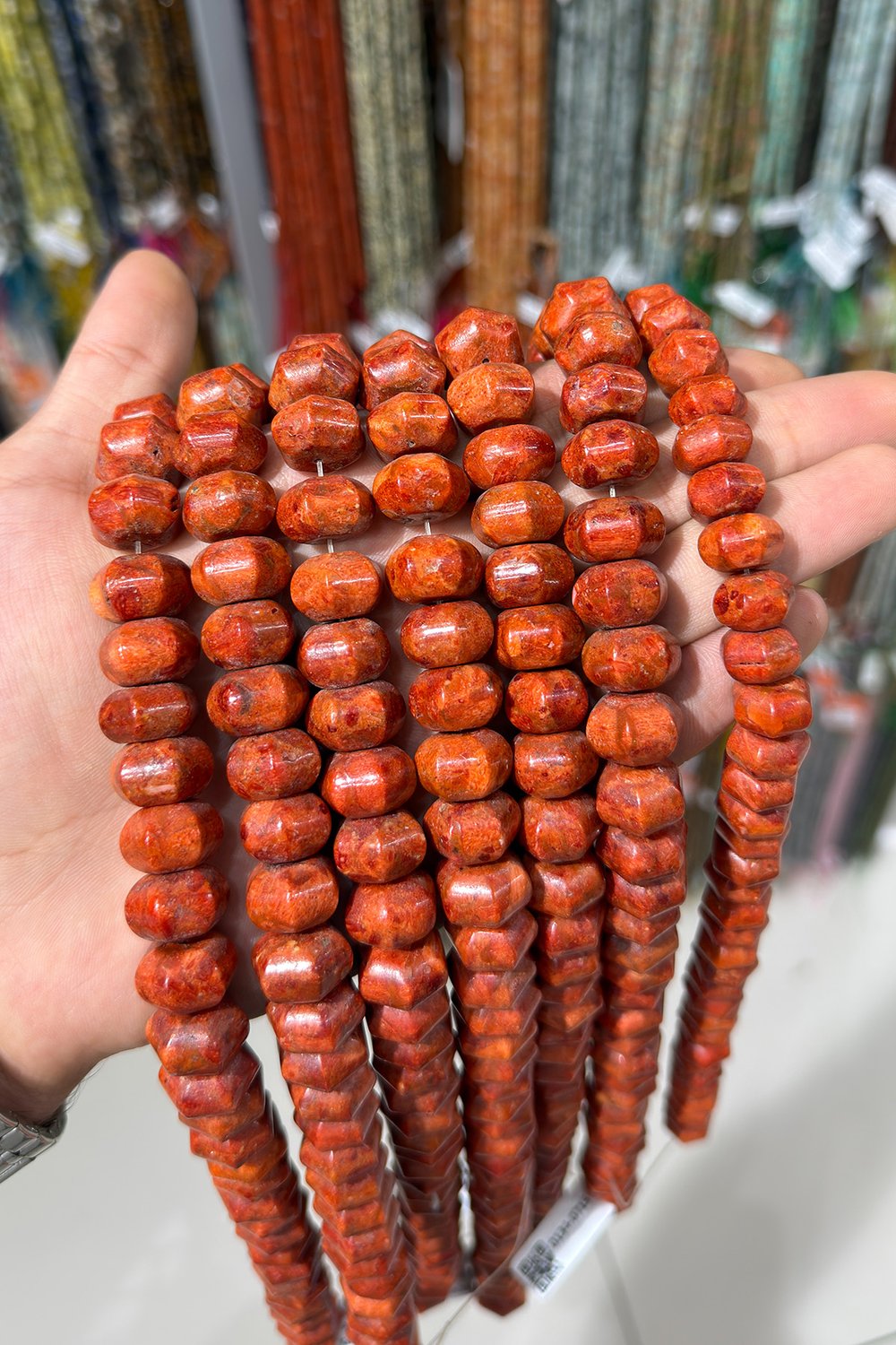 Mercan Doğal Taş Parlak Çim Mercan Kesik Rondela 7x13mm Dizi