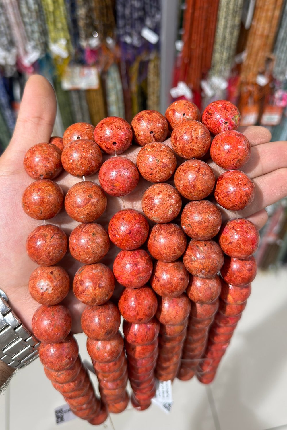 Mercan Doğal Taş Parlak Çim Mercan Küre 21mm Dizi