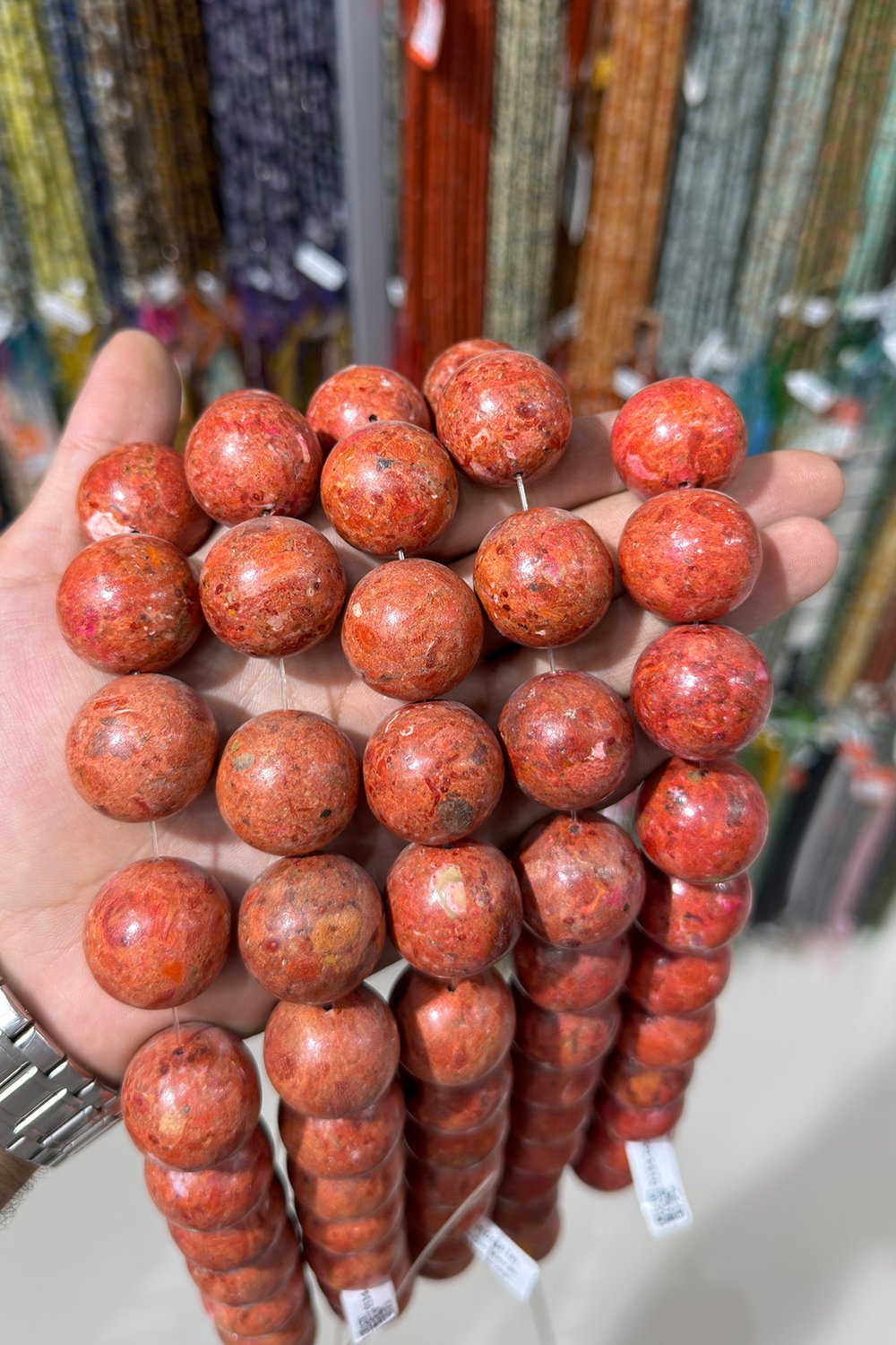 Mercan Doğal Taş Parlak Çim Mercan Küre 25mm Dizi
