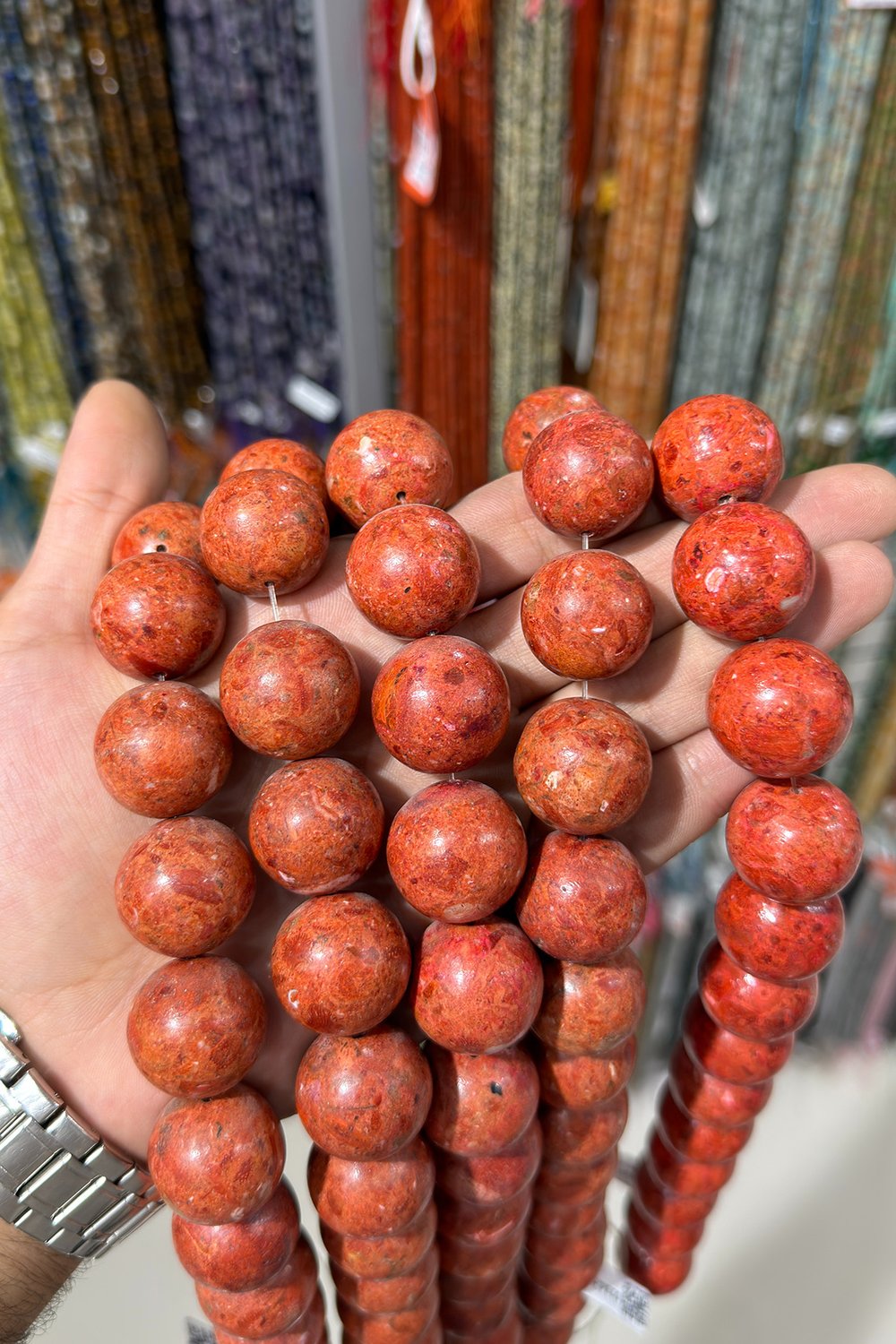 Coral Stone Shiny Grass Coral Stone Round 23mm Bead Strand