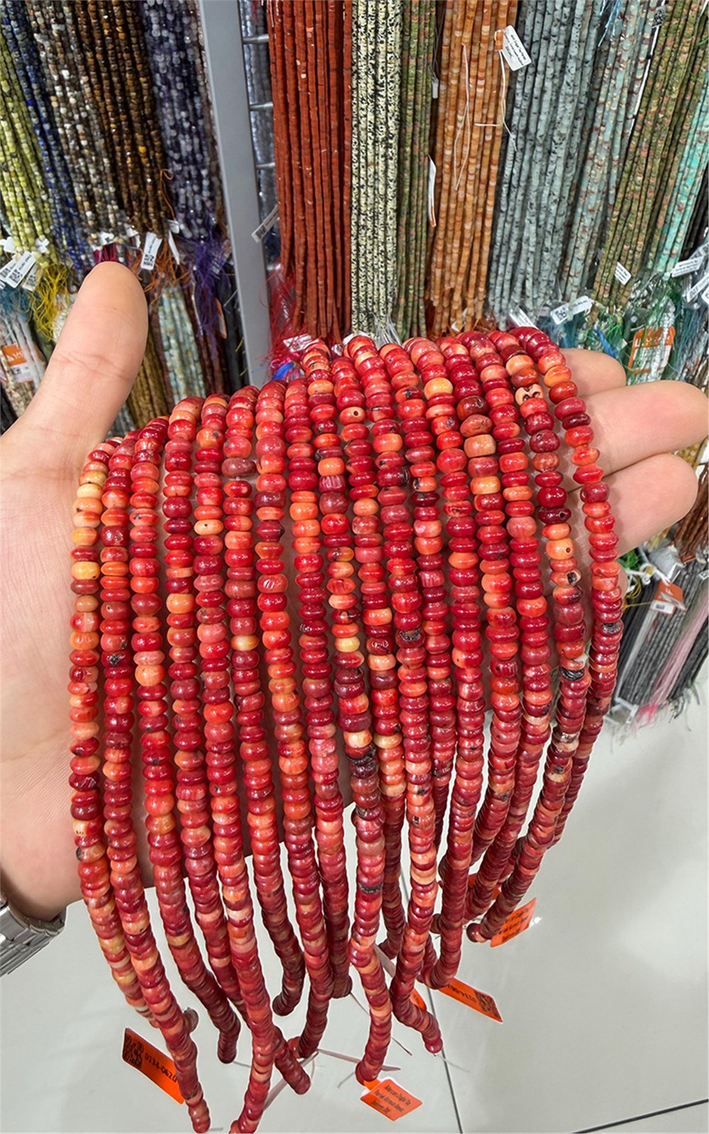Mercan Doğal Taş Parlak Kırmızı Beyaz 3x6mm Dizi
