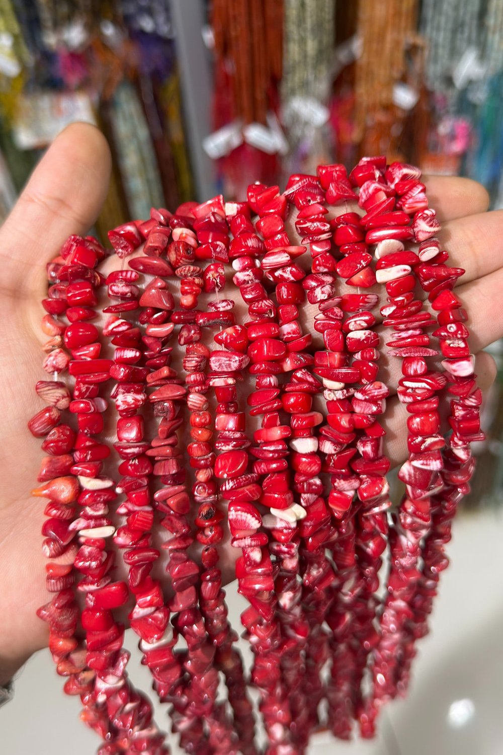 Mercan Doğal Taş Parlak Kırmızı Beyaz Kırıktaş 8x14mm Dizi