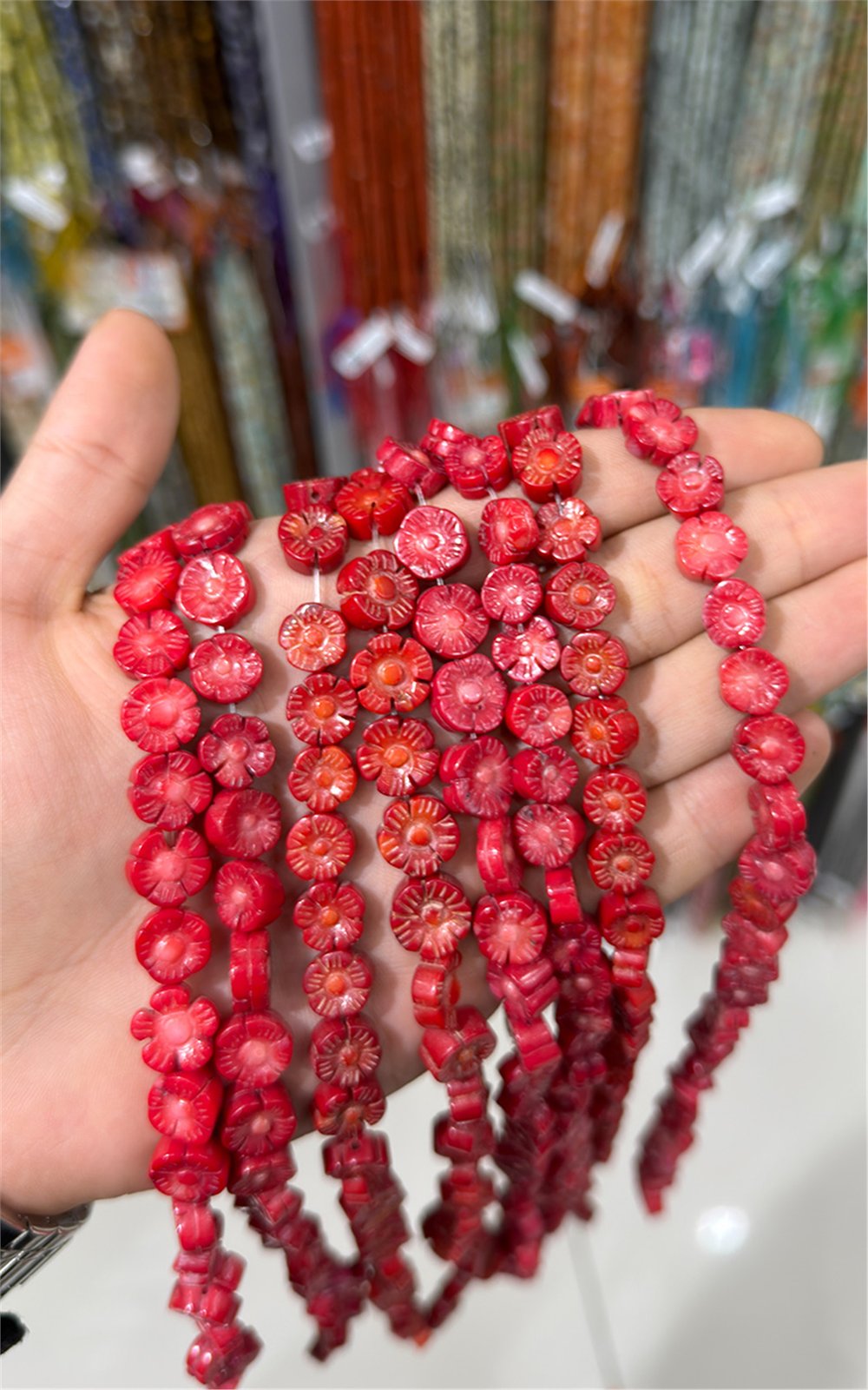 Mercan Doğal Taş Parlak Kırmızı Çiçek Kesim 10x5mm Dizi