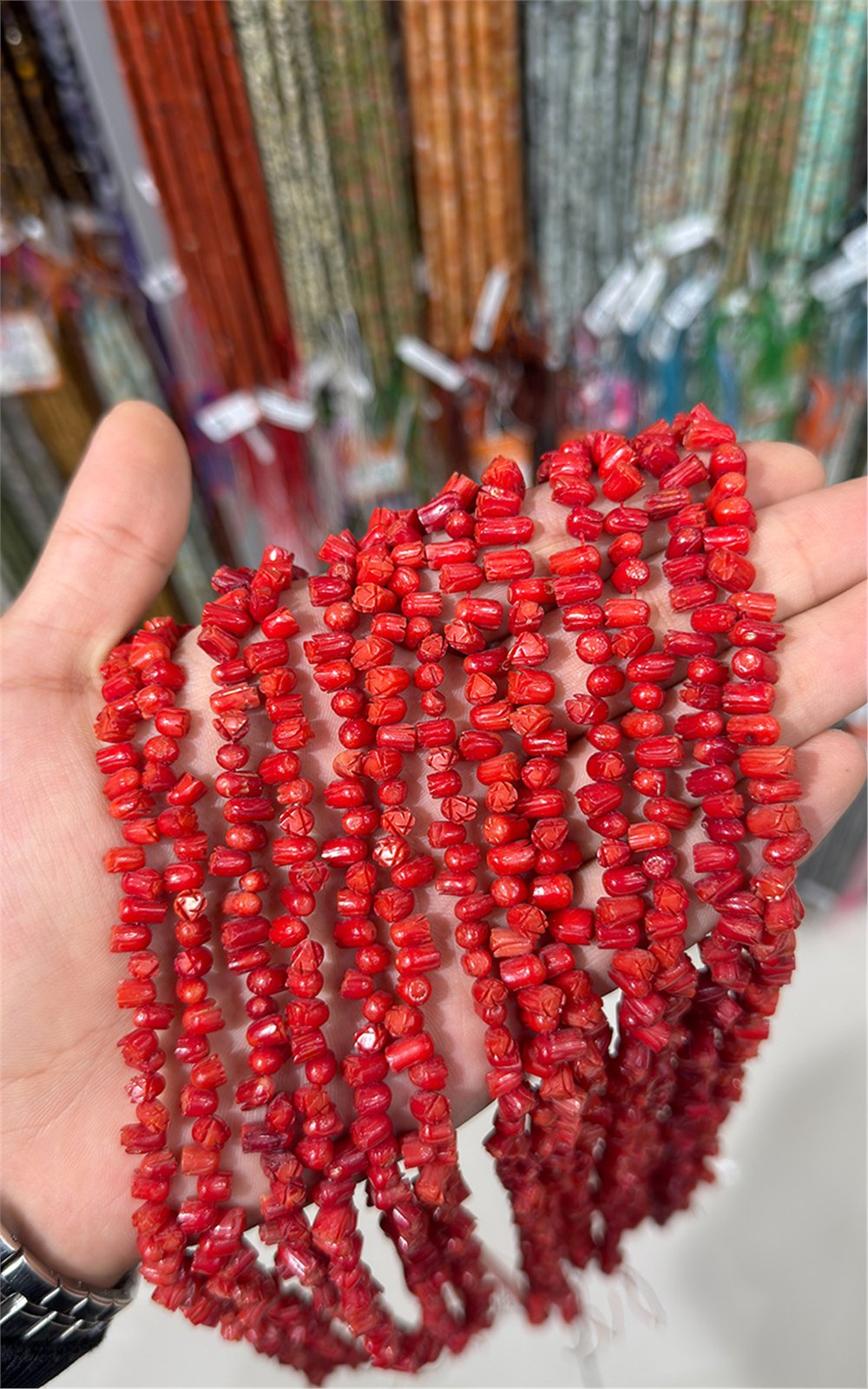 Mercan Doğal Taş Parlak Kırmızı Desenli Silindir Kesim 4x7mm