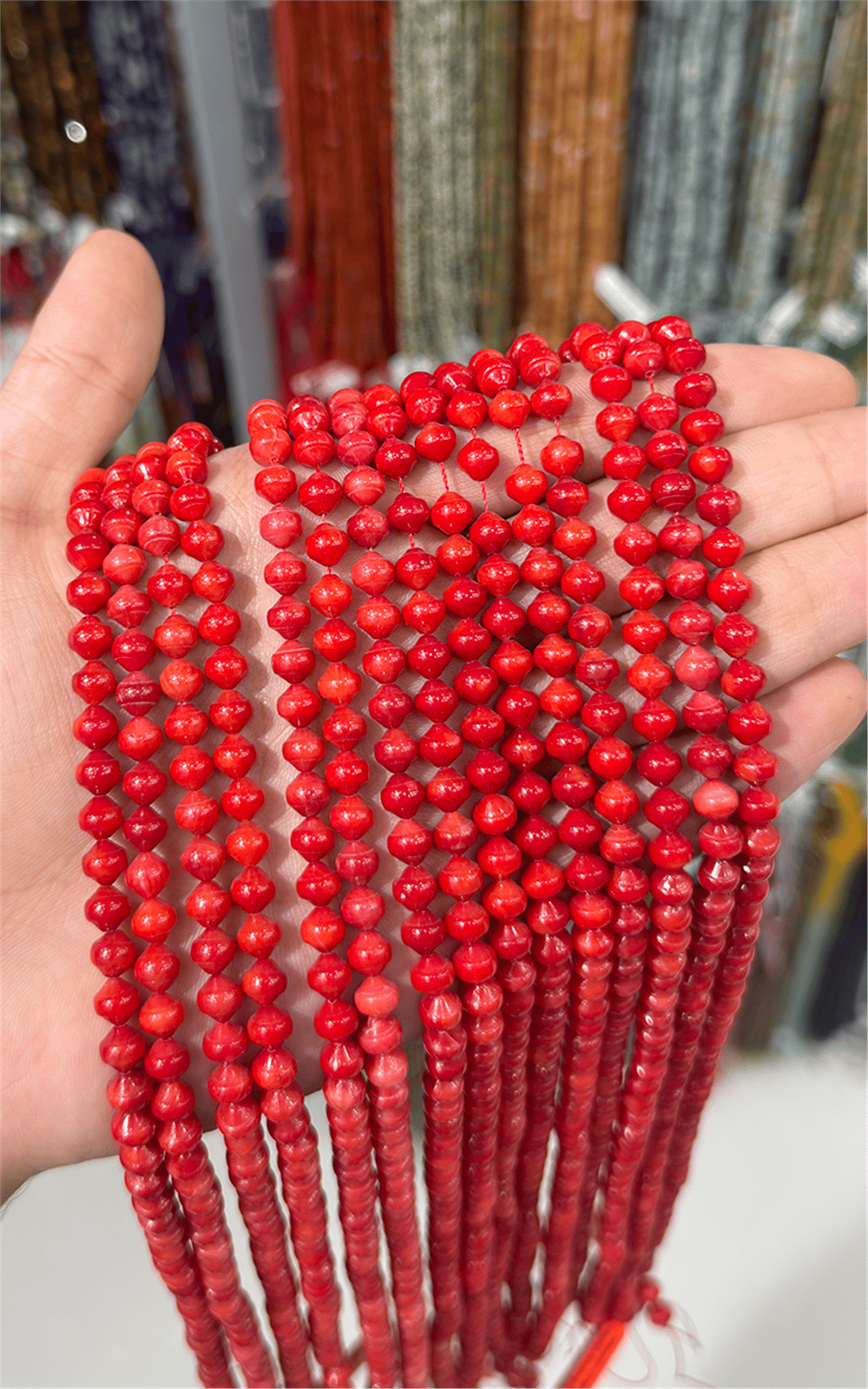Coral Stone Shiny Red Round Mushroom Cut 6.5mm Bead Strand