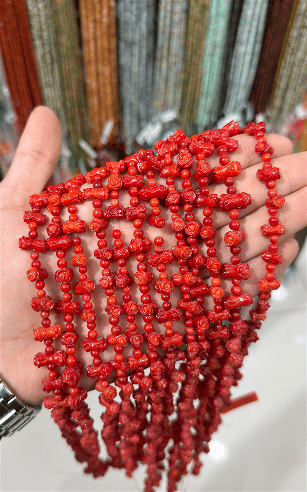 Mercan Doğal Taş Parlak Kırmızı Silindir Çiçek Kesim 6x8mm