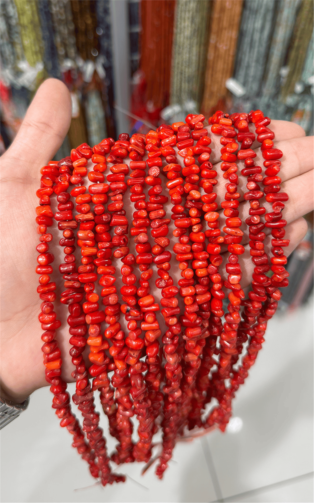 Mercan Doğal Taş Parlak Kırmızı Yatay Silindir 5x8mm Dizi