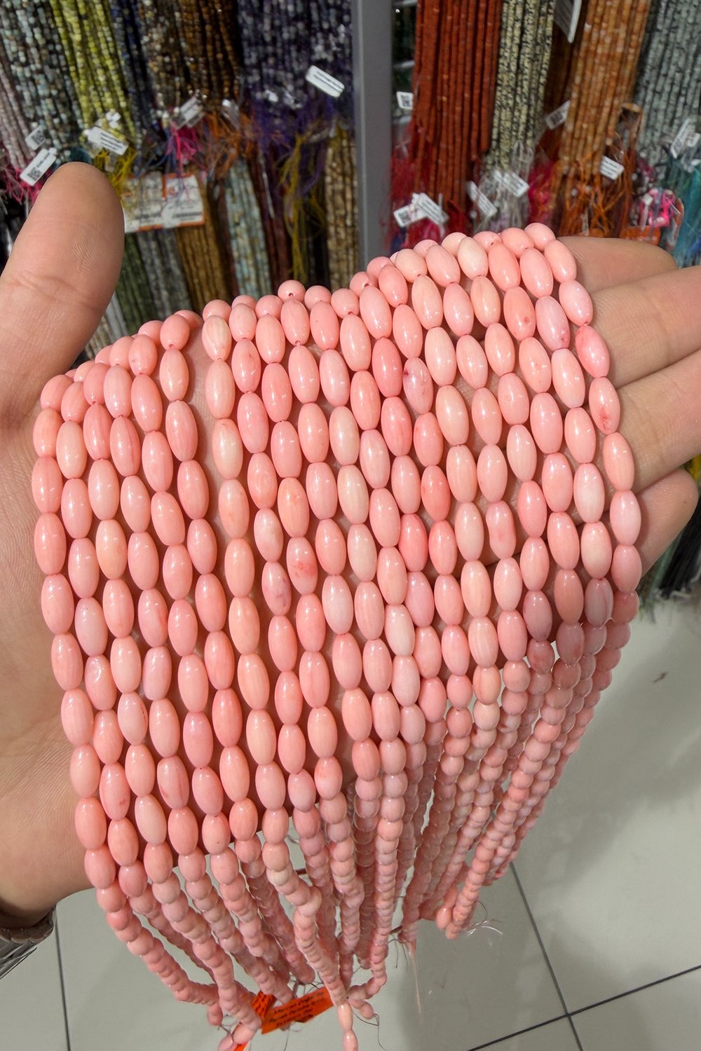 Mercan Doğal Taş Parlak Pembe Arpa 5x10mm Dizi