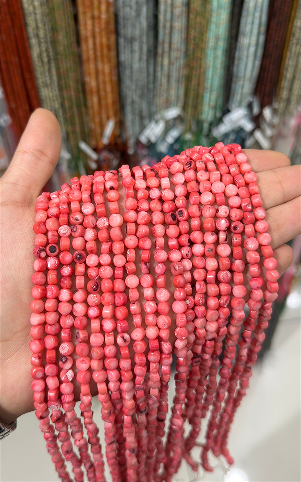 Mercan Doğal Taş Parlak Pembe Daire Kesim 6x3mm Dizi