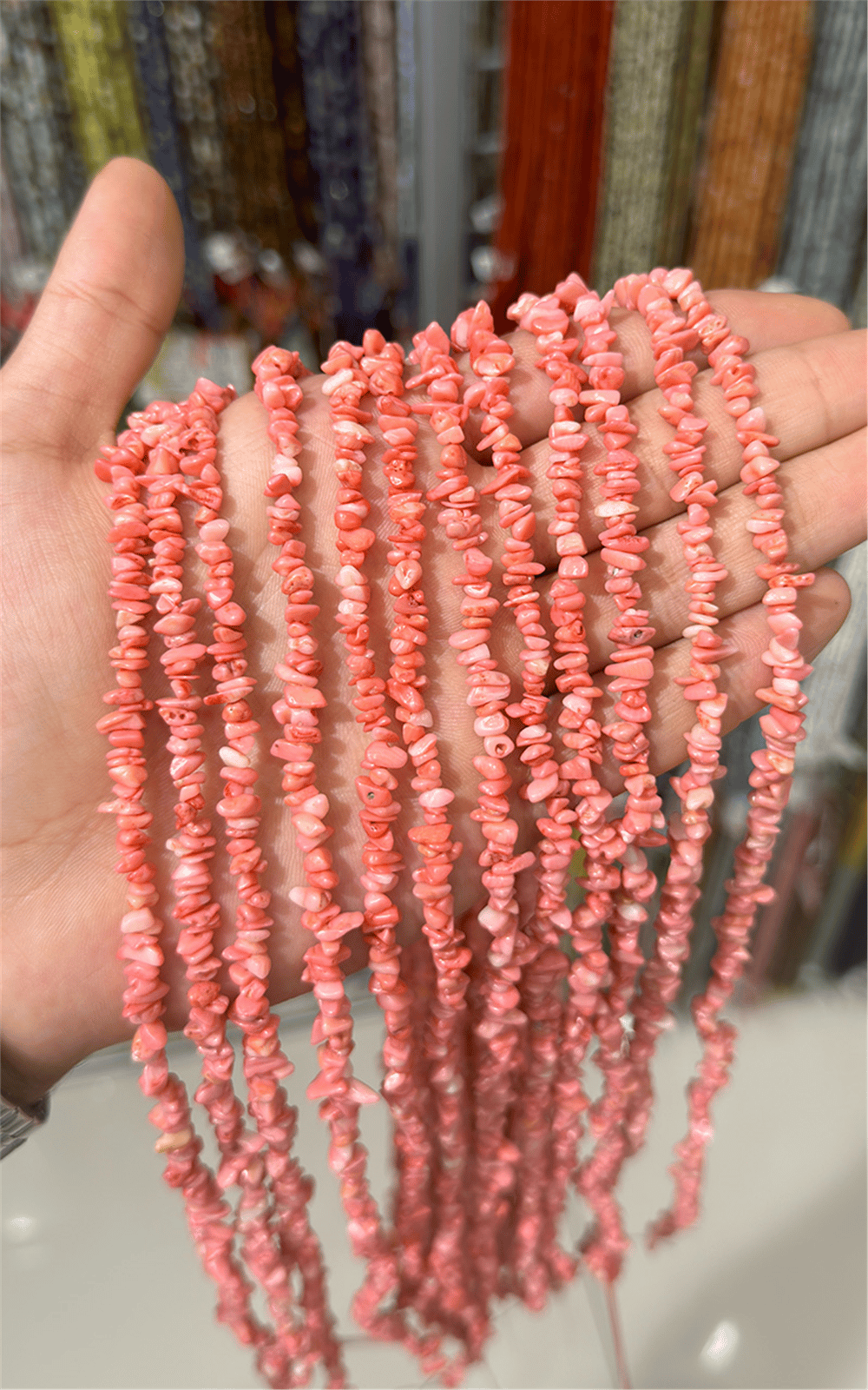 Mercan Doğal Taş Parlak Pembe Kırıktaş 3x5mm Dizi
