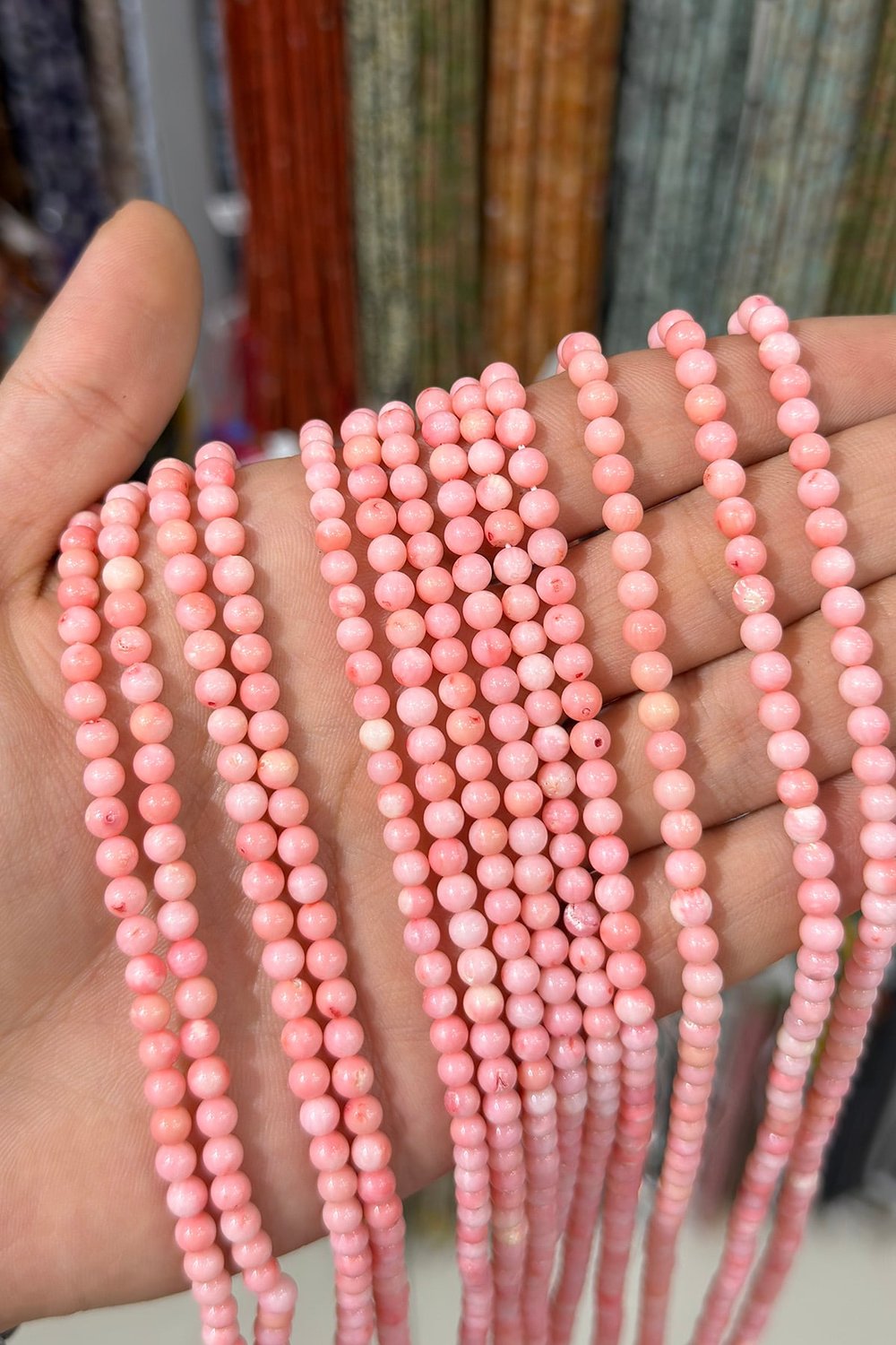 Mercan Doğal Taş Parlak Pembe Küre 5mm Dizi