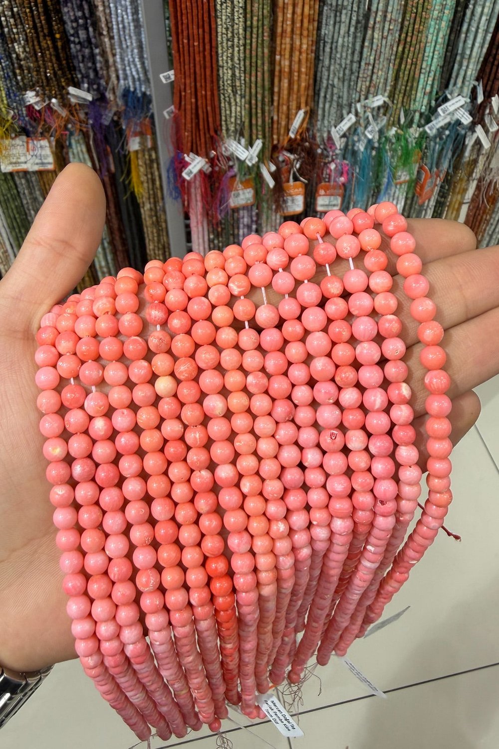 Mercan Doğal Taş Parlak Pembe Küre 7mm Dizi