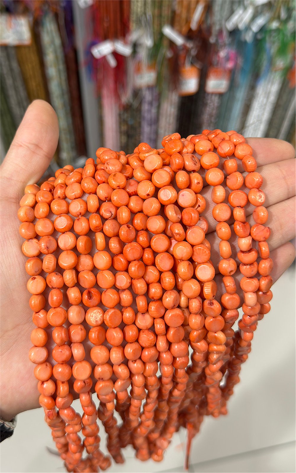 Mercan Doğal Taş Parlak Pembe Yassı Daire 8x5mm Dizi