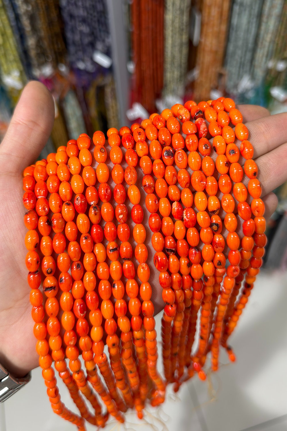 Mercan Doğal Taş Parlak Turuncu Arpa Kesim 7x10mm