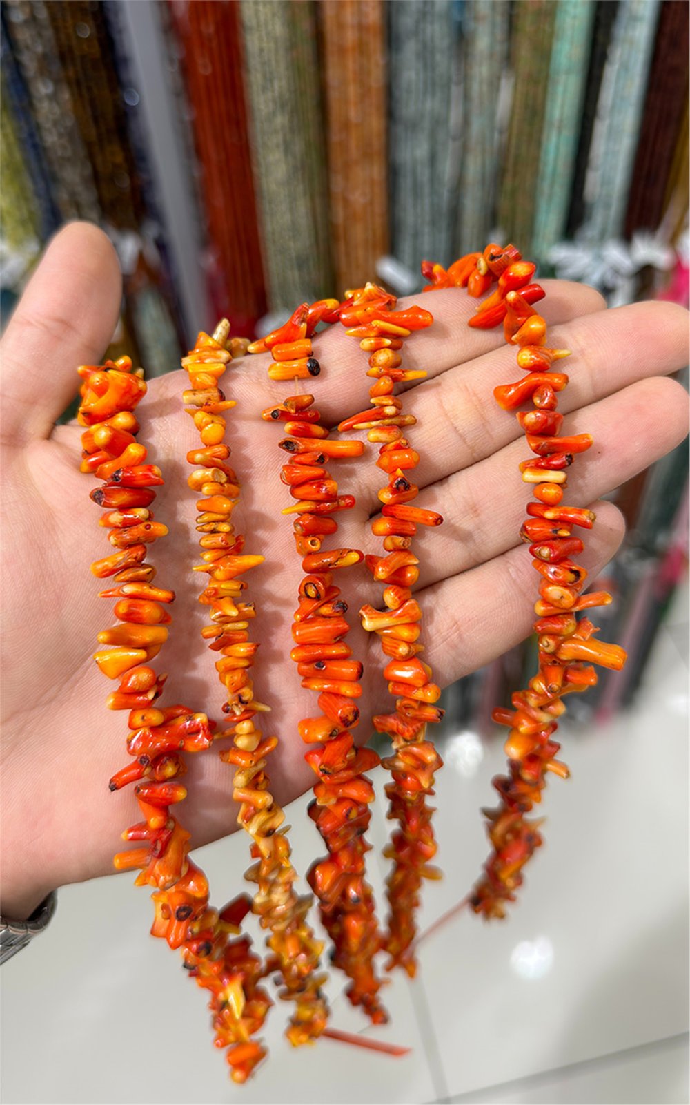 Mercan Doğal Taş Parlak Turuncu Dal Mercan 5x15mm Dizi