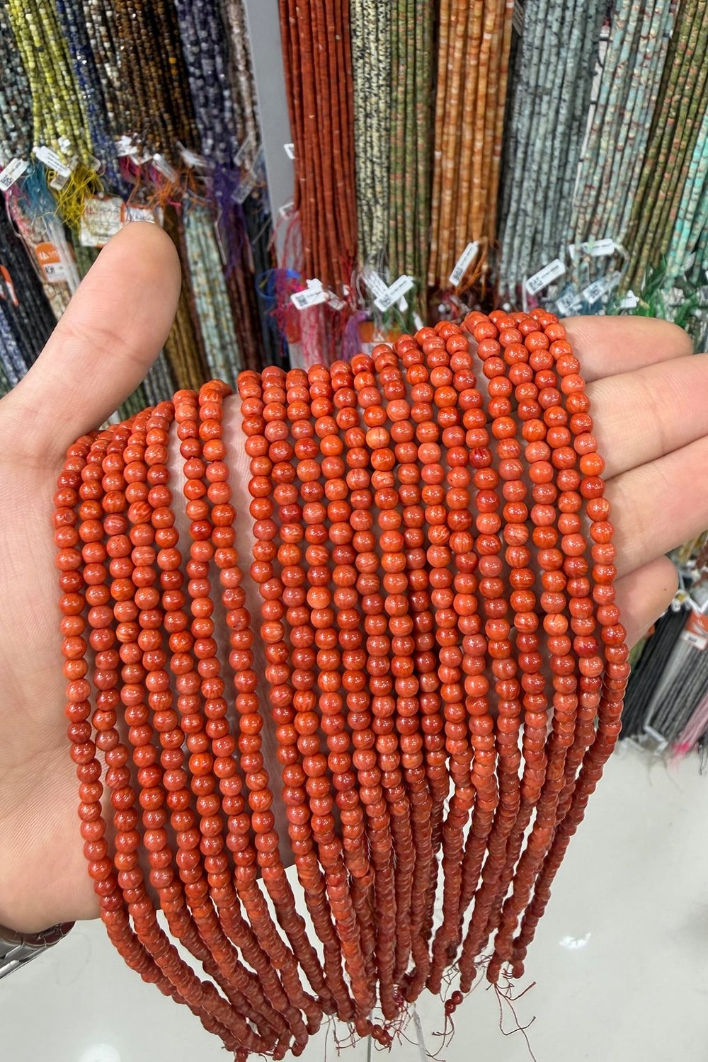 Mercan Doğal Taş Parlak Turuncu Küre 4mm Dizi