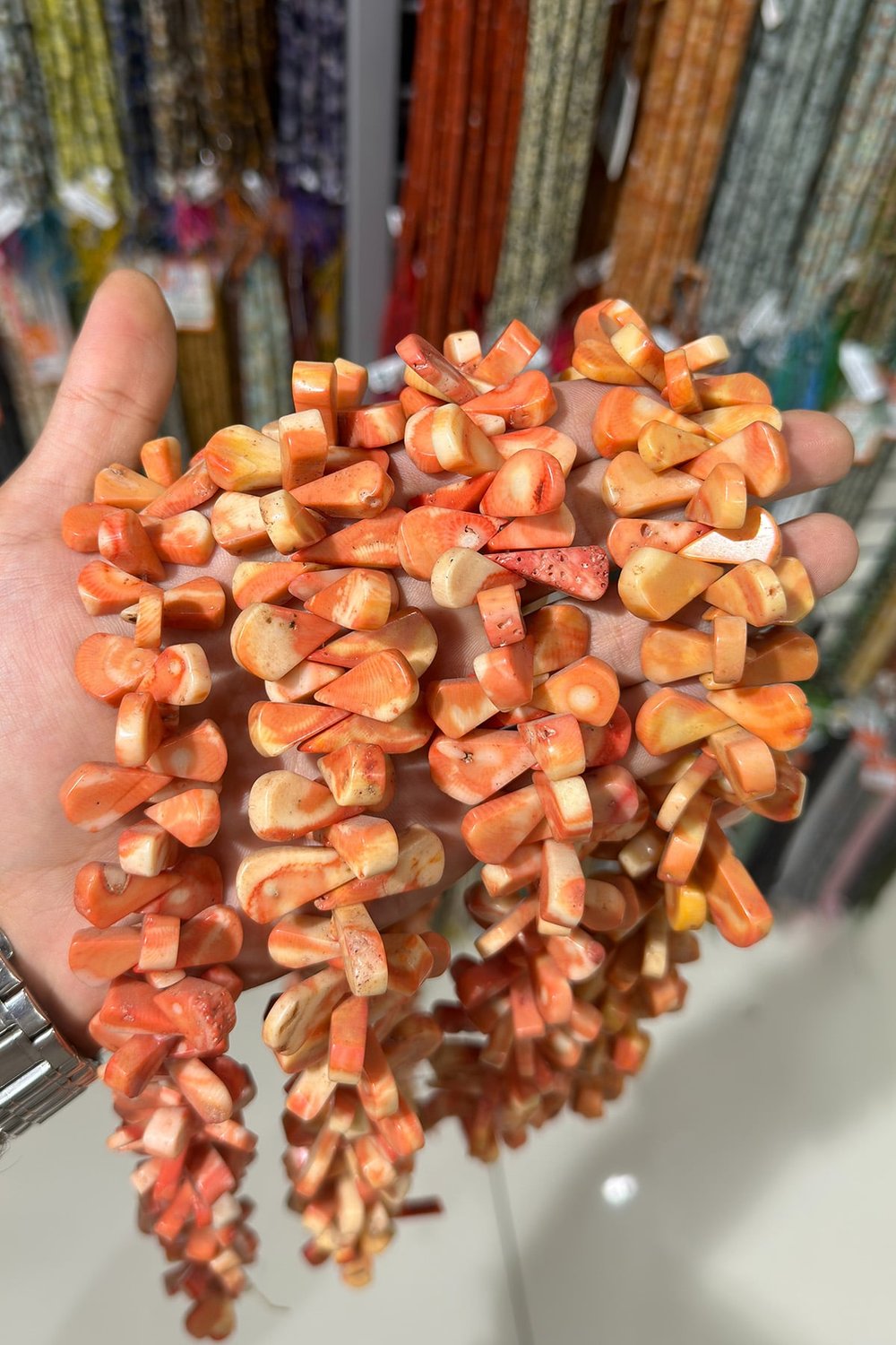 Mercan Doğal Taş Parlak Turuncu Yassı Damla 12x21mm Dizi