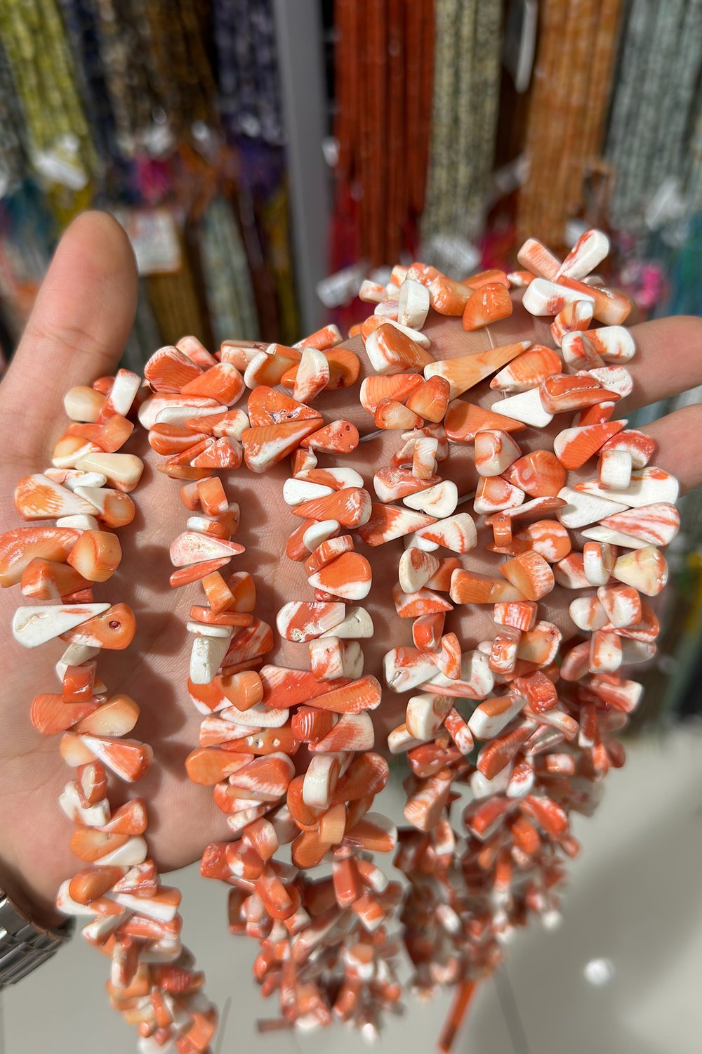 Mercan Doğal Taş Parlak Turuncu Yassı Damla 13x5mm Dizi
