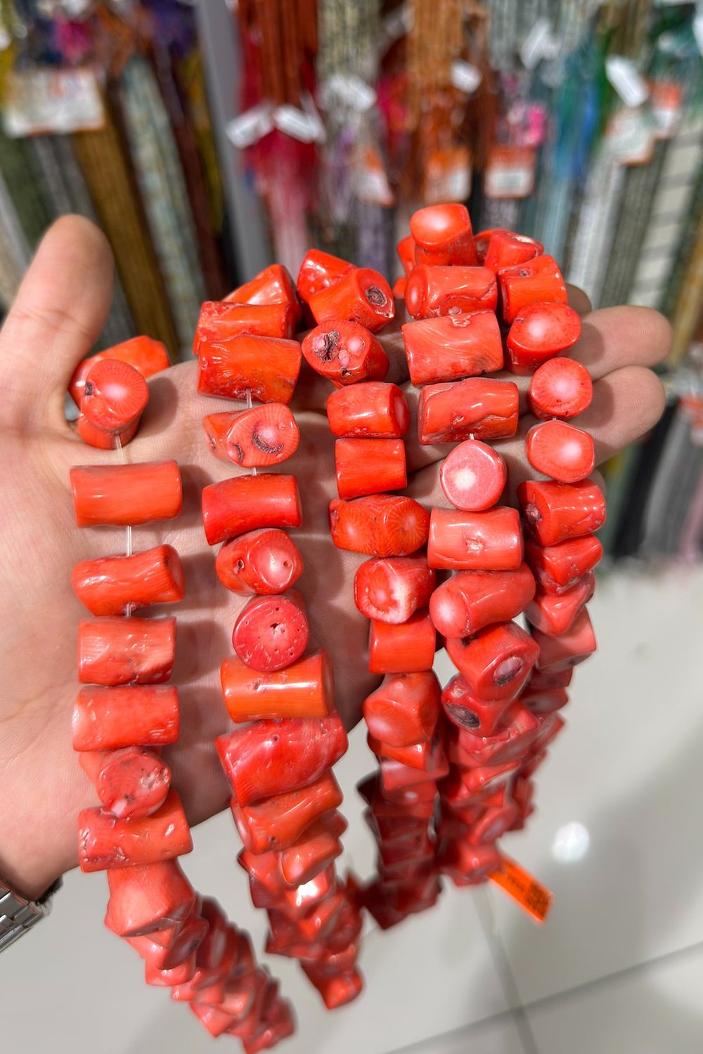 Mercan Doğal Taş Parlak Turuncu Yatay Silindir 9x17mm Dizi
