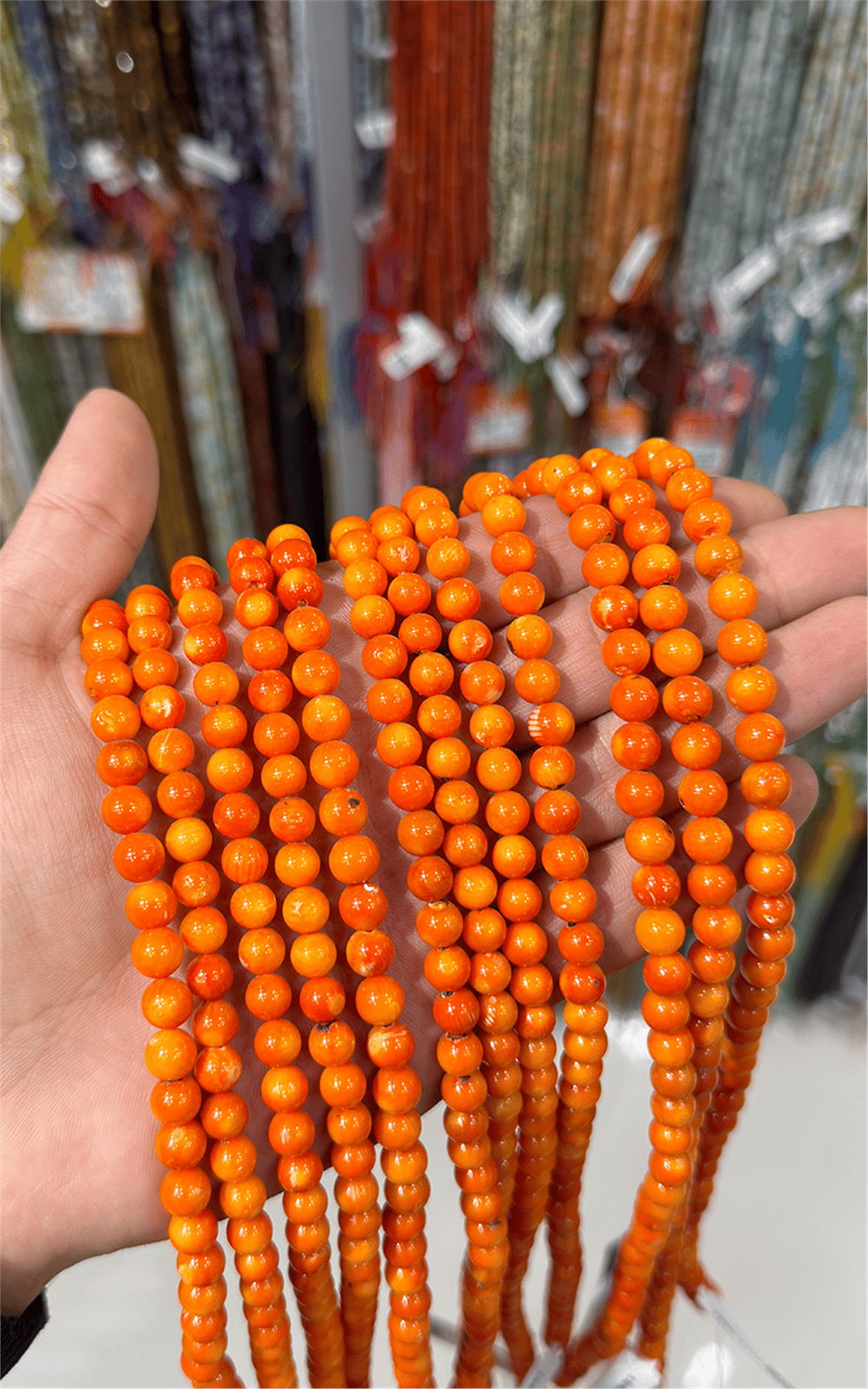 Mercan Taşı -Parlak Turuncu Küre Kesim 7.5mm Doğal Taş Dizi