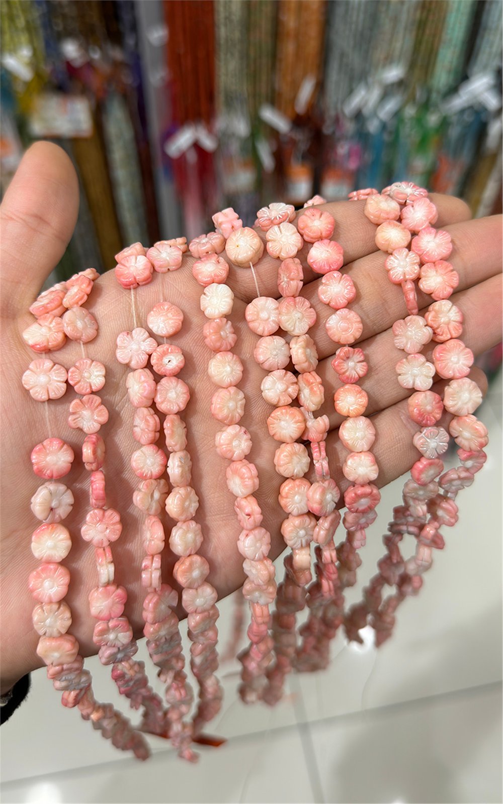 Mercan Doğal Taş Yassı Pembe Çiçek Kesim Kesim 10x4mm Dizi