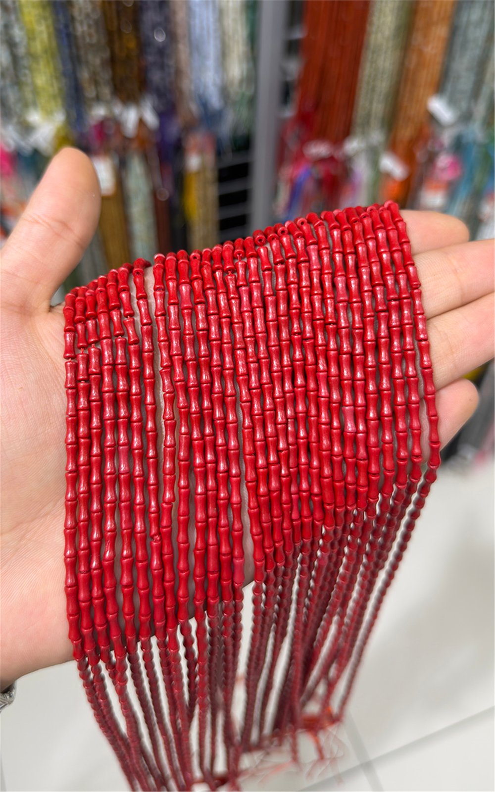 Mercan Taşı Kemik Kesim Kırmızı 3x7mm Doğal Taş Dizi