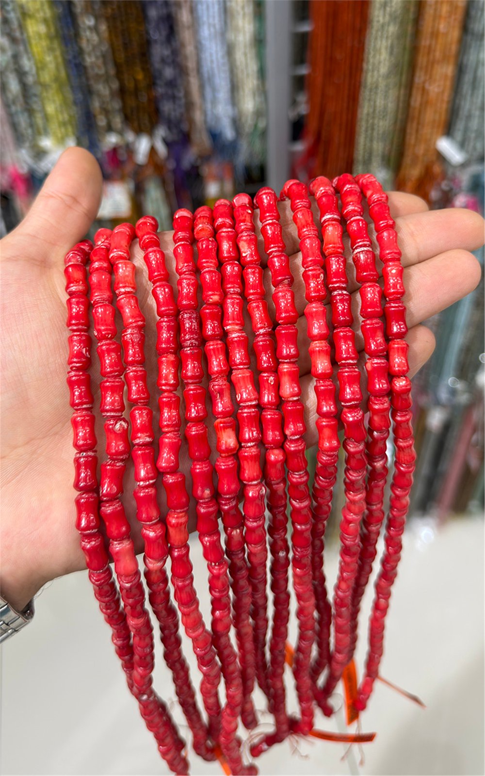 Mercan Taşı Kemik Kesim Parlak Kırmızı 5x11mm Doğal Taş Dizi [AA]