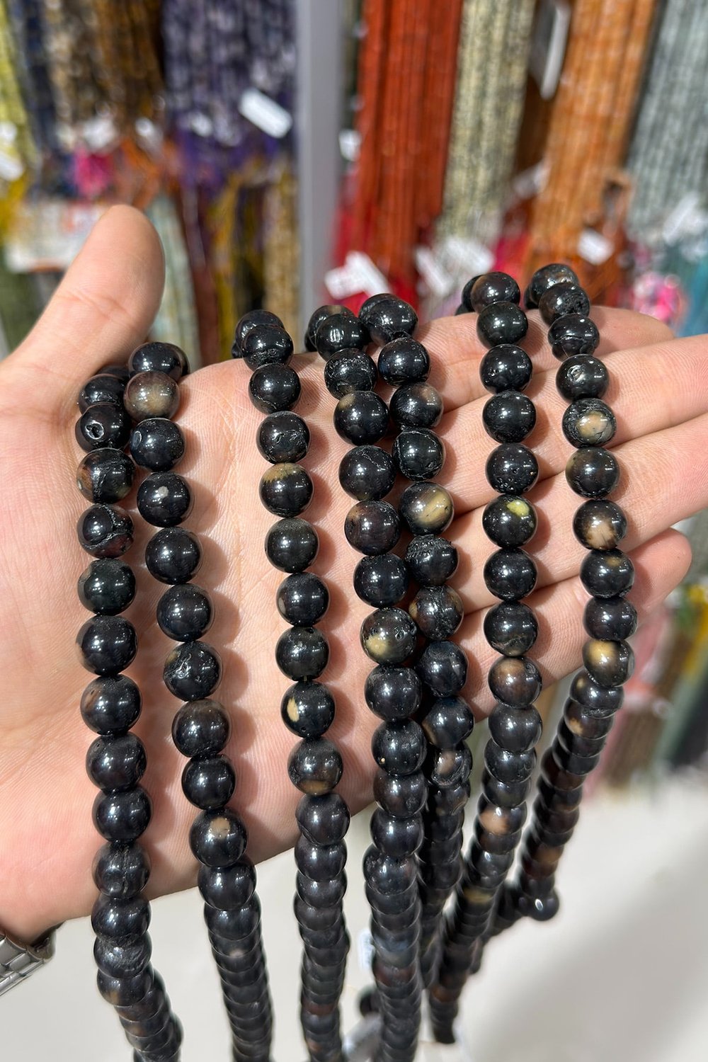 Mercan Taşı Küre Kesim Parlak Siyah 10mm Doğal Taş Dizi