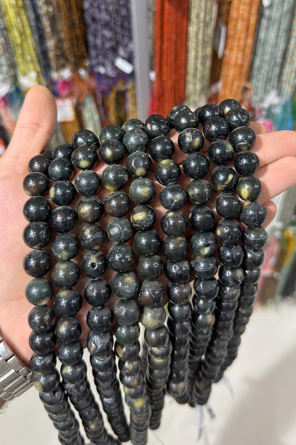 Mercan Taşı Küre Kesim Parlak Siyah 14mm Doğal Taş Dizi