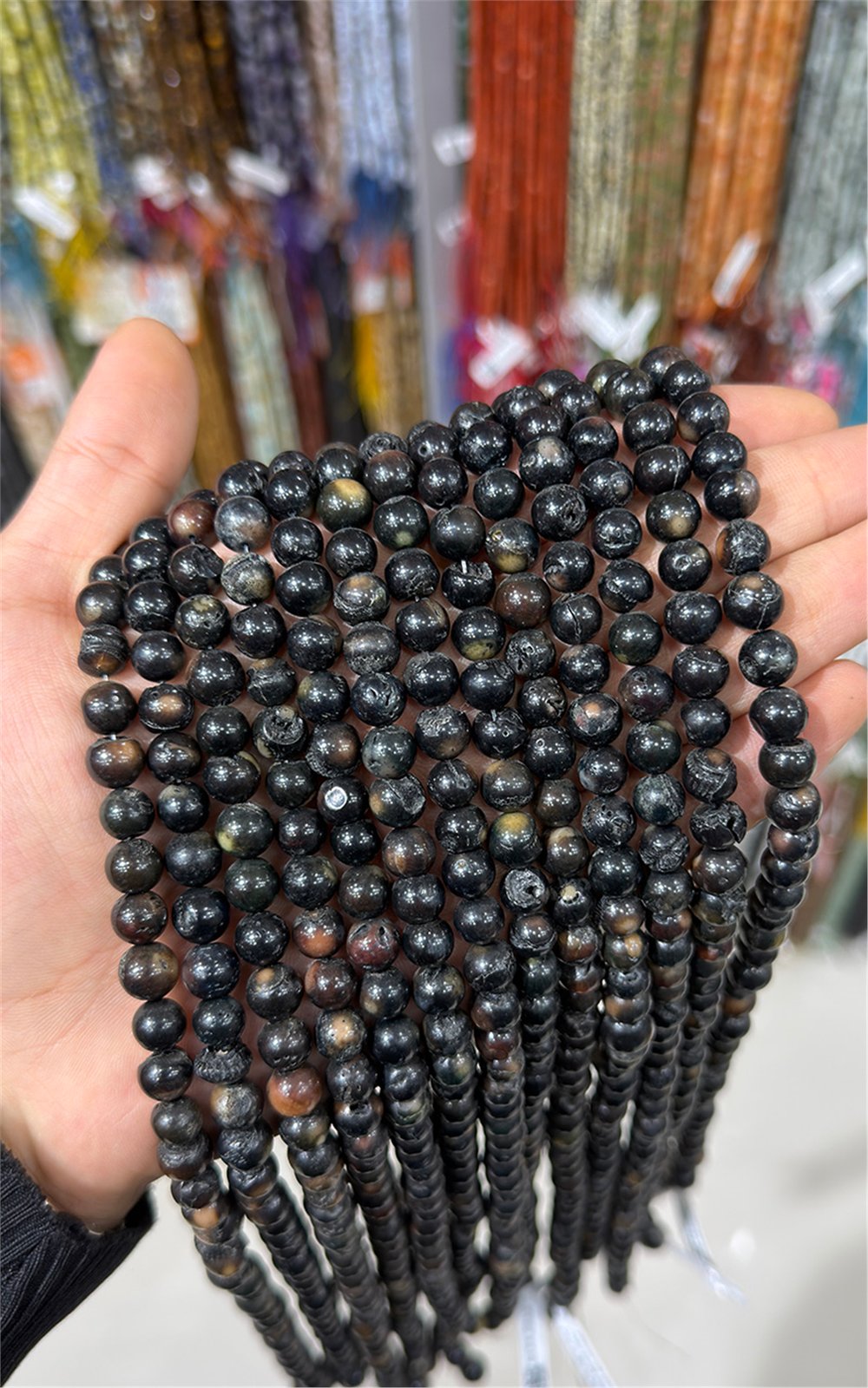 Mercan Taşı Küre Kesim Parlak Siyah 8mm Doğal Taş Dizi
